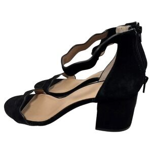 INC International Concepts Hadwin Black Scallop Block Heel Sandals Womens 10M